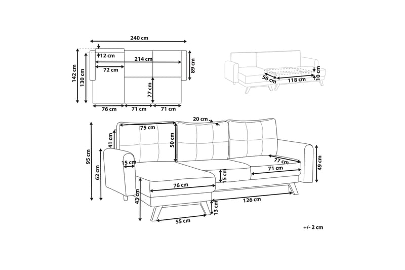 Faustin Hjørnesovesofa 3-seter - Beige/Lyst tre - Møbler - Sofaer - Sovesofaer - Hjørnesovesofa