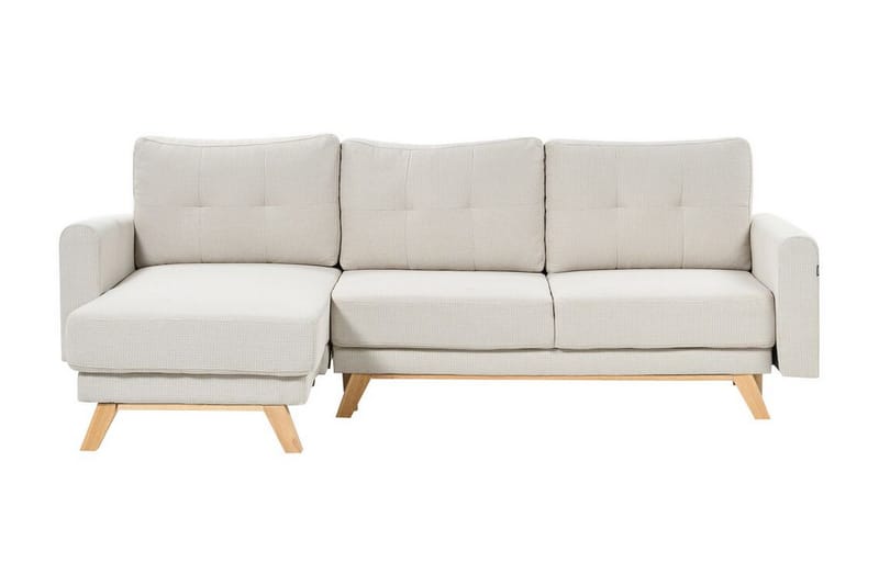 Faustin Hjørnesovesofa 3-seter - Beige/Lyst tre - Møbler - Sofaer - Sovesofaer - Hjørnesovesofa