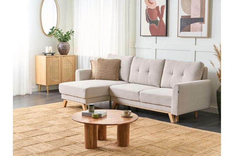 Faustin Hjørnesovesofa 3-seter - Beige/Lyst tre - Møbler - Sofaer - Sovesofaer - Hjørnesovesofa