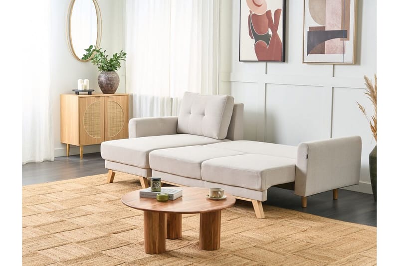 Faustin Hjørnesovesofa 3-seter - Beige/Lyst tre - Møbler - Sofaer - Sovesofaer - Hjørnesovesofa