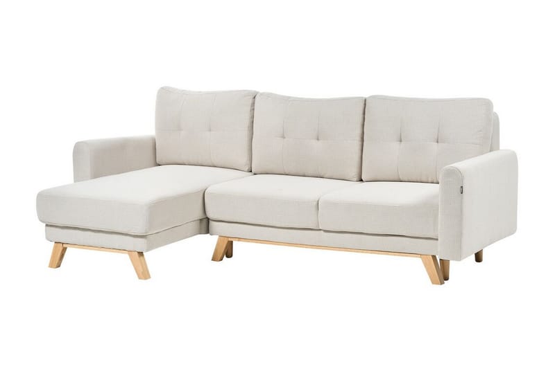 Faustin Hjørnesovesofa 3-seter - Beige/Lyst tre - Møbler - Sofaer - Sovesofaer - Hjørnesovesofa