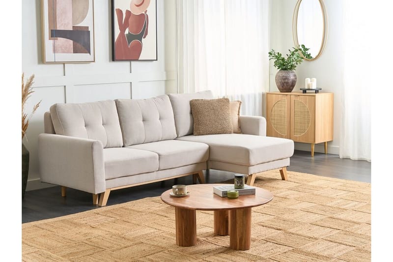 Faustin Hjørnesovesofa 3-seter - Beige/Lyst tre - Møbler - Sofaer - Sovesofaer - Hjørnesovesofa