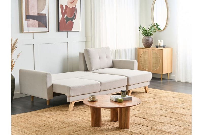 Faustin Hjørnesovesofa 3-seter - Beige/Lyst tre - Møbler - Sofaer - Sovesofaer - Hjørnesovesofa