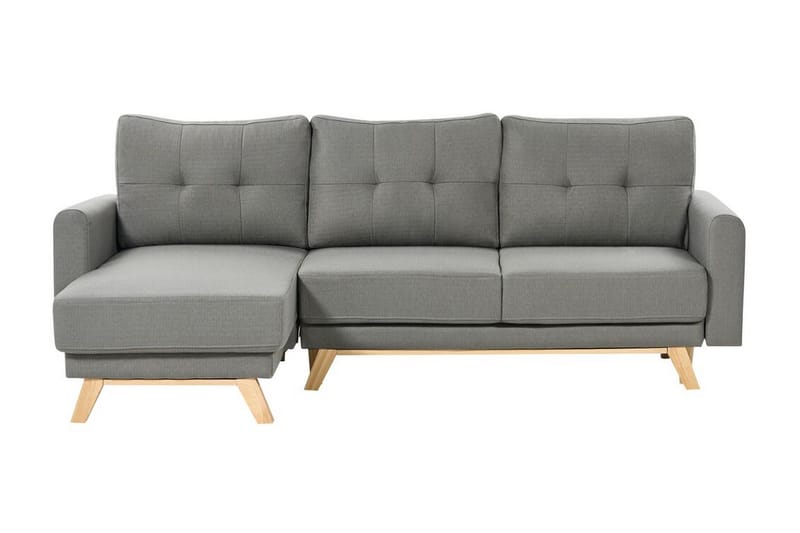 Faustin Hjørnesovesofa 3-seter - Grå/Lyst tre - Møbler - Sofaer - Sovesofaer - Hjørnesovesofa