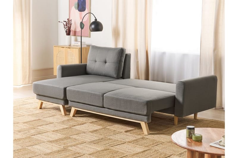 Faustin Hjørnesovesofa 3-seter - Grå/Lyst tre - Møbler - Sofaer - Sovesofaer - Hjørnesovesofa