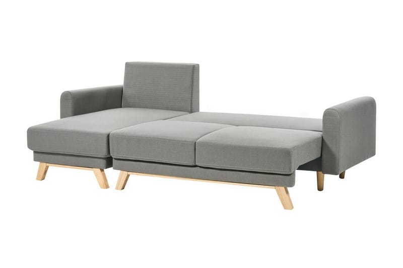 Faustin Hjørnesovesofa 3-seter - Grå/Lyst tre - Møbler - Sofaer - Sovesofaer - Hjørnesovesofa