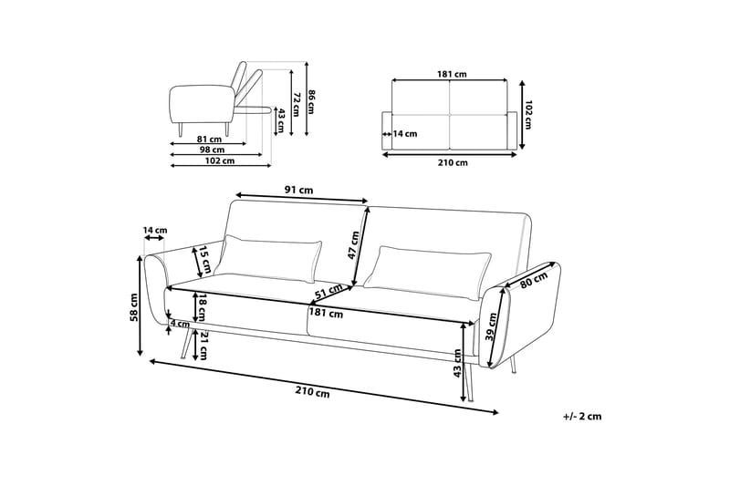 Filia Sovesofa 3-seter - Blå/Kobber - Møbler - Sofaer - Sovesofaer - 3 seters sovesofa