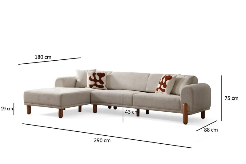 Godiva Sovesofa med Sjeselong 3-seter - Krem - Møbler - Sofaer - Sovesofaer - Sovesofa divan