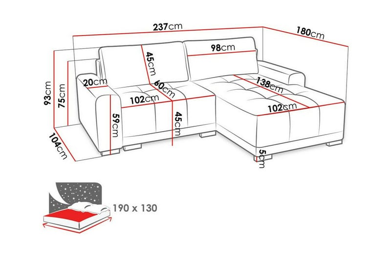 2-seters Hjørnesovesofa Denegal - Brun - Møbler - Sofaer - Sovesofaer - Hjørnesovesofa