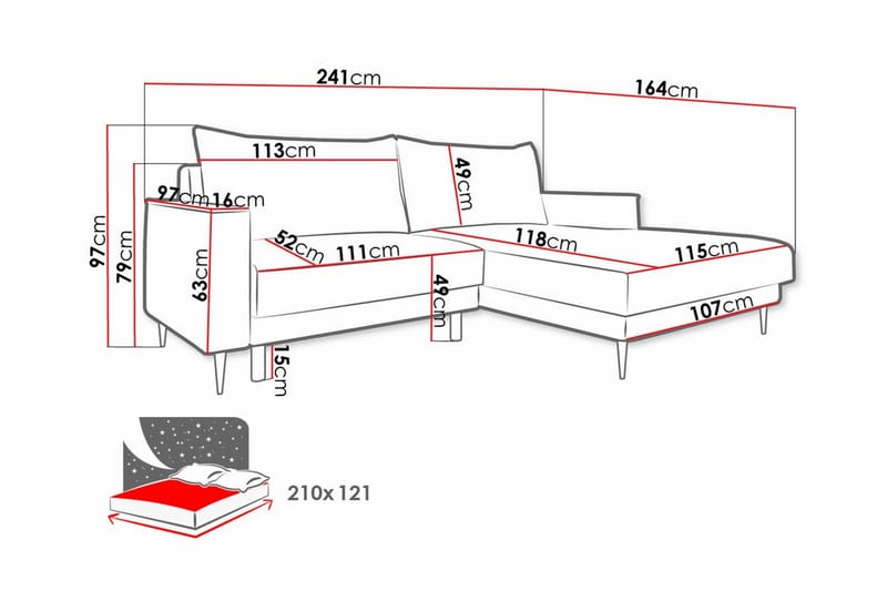 2-seters Hjørnesovesofa Graystone - Lysegrå - Møbler - Sofaer - Sovesofaer - Hjørnesovesofa