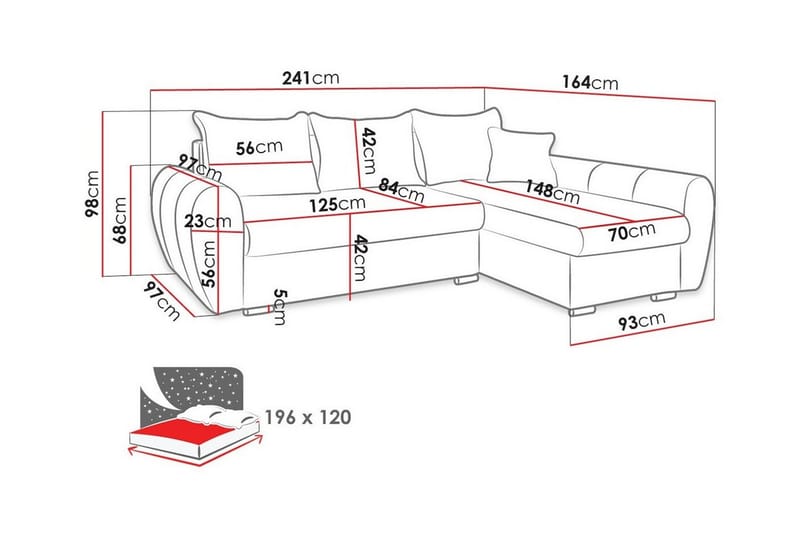 3-seters Hjørnesovesofa Abbeyfield - Grå/Svart - Møbler - Sofaer - Sovesofaer - Hjørnesovesofa