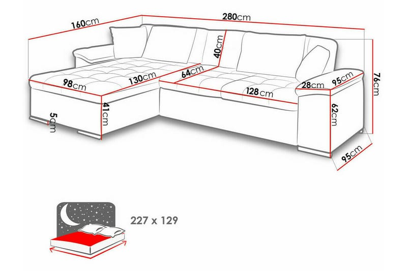 3-seters Hjørnesovesofa Camior - Rosa - Møbler - Sofaer - Sovesofaer - Hjørnesovesofa