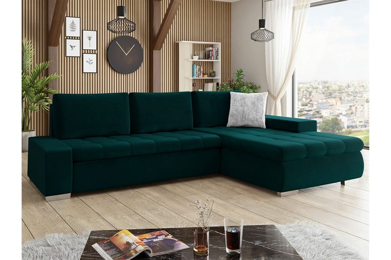 3-seters Hjørnesovesofa Cerys - Grøn - Møbler - Sofaer - Sovesofaer - Hjørnesovesofa