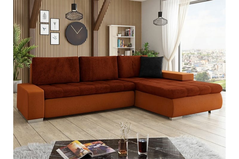 3-seters Hjørnesovesofa Cerys - Mørk Oransje - Møbler - Sofaer - Sovesofaer - Hjørnesovesofa