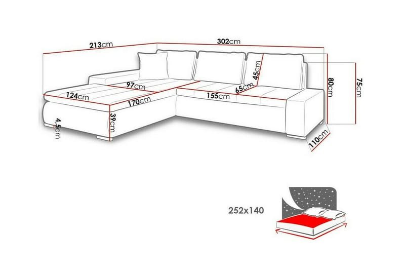 3-seters Hjørnesovesofa Cerys - Mørk Oransje - Møbler - Sofaer - Sovesofaer - Hjørnesovesofa