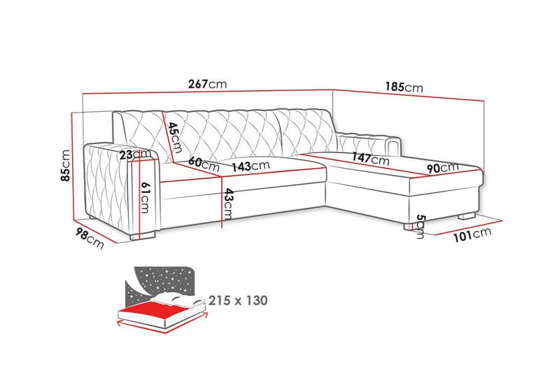 3-seters Hjørnesovesofa Denegal - Beige - Møbler - Sofaer - Sovesofaer - Hjørnesovesofa