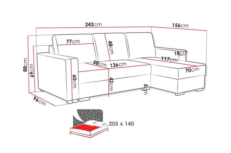 3-seters Hjørnesovesofa Denegal - Grå - Møbler - Sofaer - Sovesofaer - Hjørnesovesofa