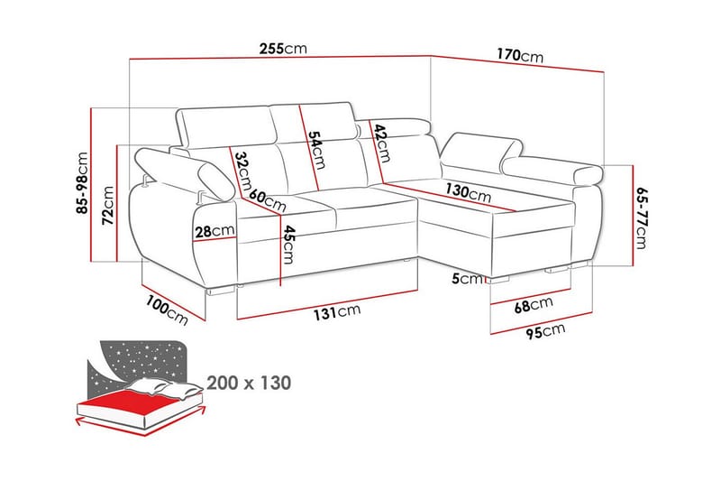 3-seters Hjørnesovesofa Denegal - Lysegrå - Møbler - Sofaer - Sovesofaer - Hjørnesovesofa