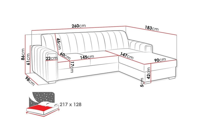 3-seters Hjørnesovesofa Denegal - Mørkeblå - Møbler - Sofaer - Sovesofaer - Hjørnesovesofa