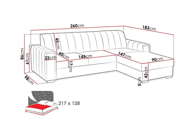 3-seters Hjørnesovesofa Denegal - Mørkegrå - Møbler - Sofaer - Sovesofaer - Hjørnesovesofa