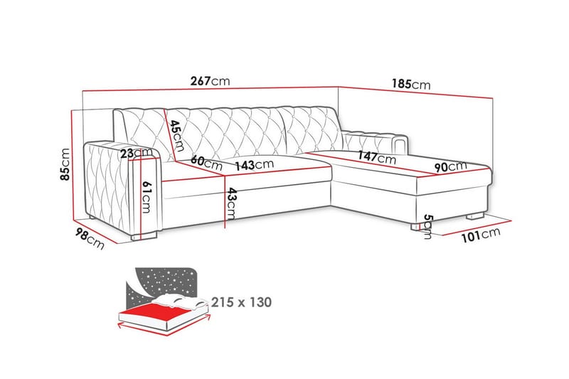 3-seters Hjørnesovesofa Denegal - Mørkegrønn - Møbler - Sofaer - Sovesofaer - Hjørnesovesofa