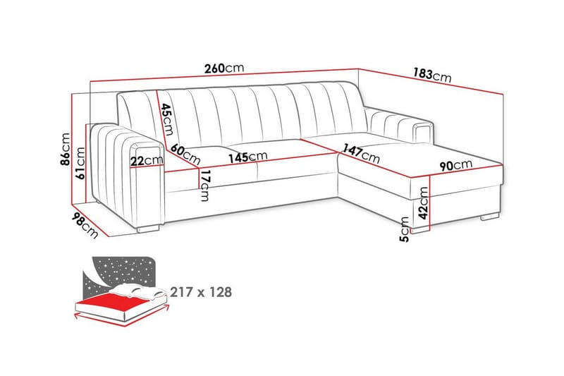 3-seters Hjørnesovesofa Denegal - Svart - Møbler - Sofaer - Sovesofaer - Hjørnesovesofa