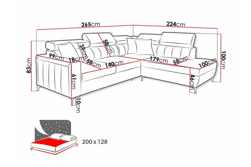 3-seters Hjørnesovesofa Galbally - Grå/Lysegrå - Møbler - Sofaer - Sovesofaer - Hjørnesovesofa