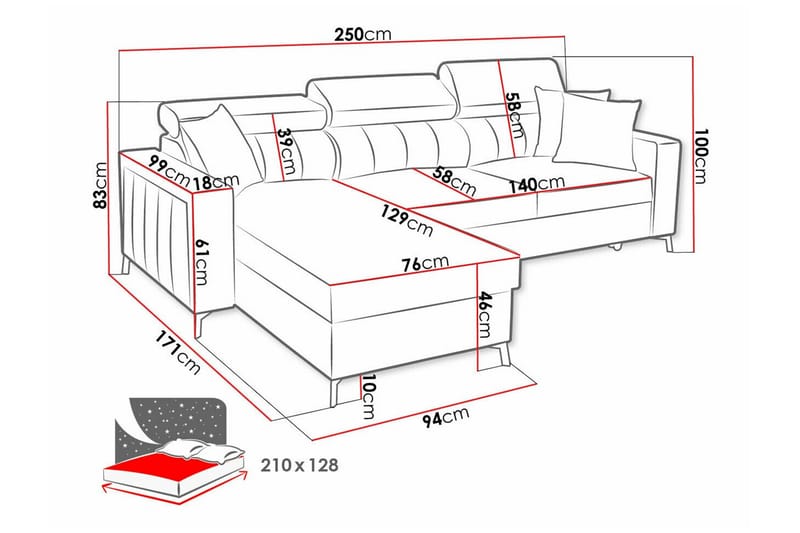 3-seters Hjørnesovesofa Galbally - Lysegrå - Møbler - Sofaer - Sovesofaer - Hjørnesovesofa