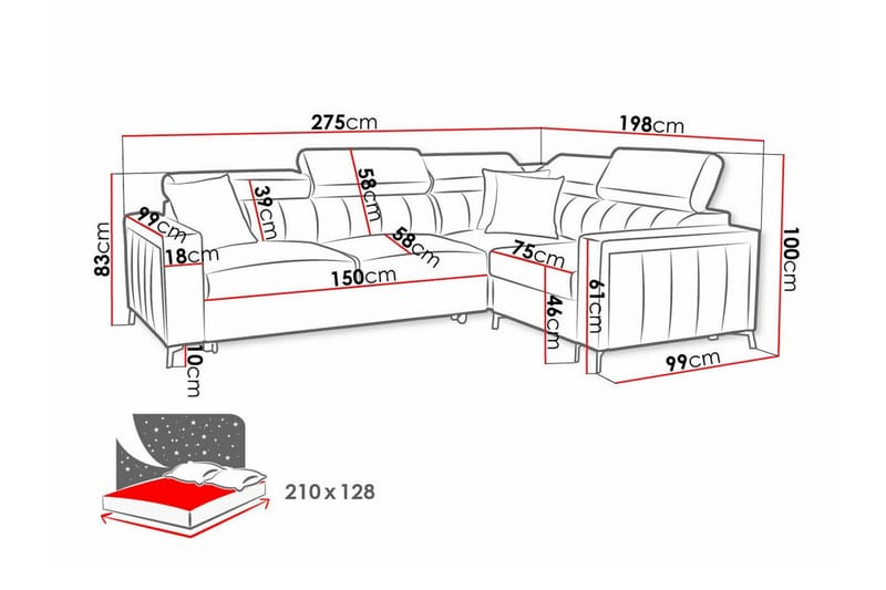 3-seters Hjørnesovesofa Galbally - Lysegrå - Møbler - Sofaer - Sovesofaer - Hjørnesovesofa