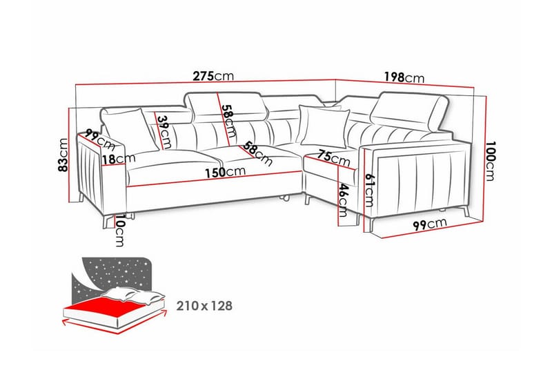 3-seters Hjørnesovesofa Galbally - Lysegrå - Møbler - Sofaer - Sovesofaer - Hjørnesovesofa