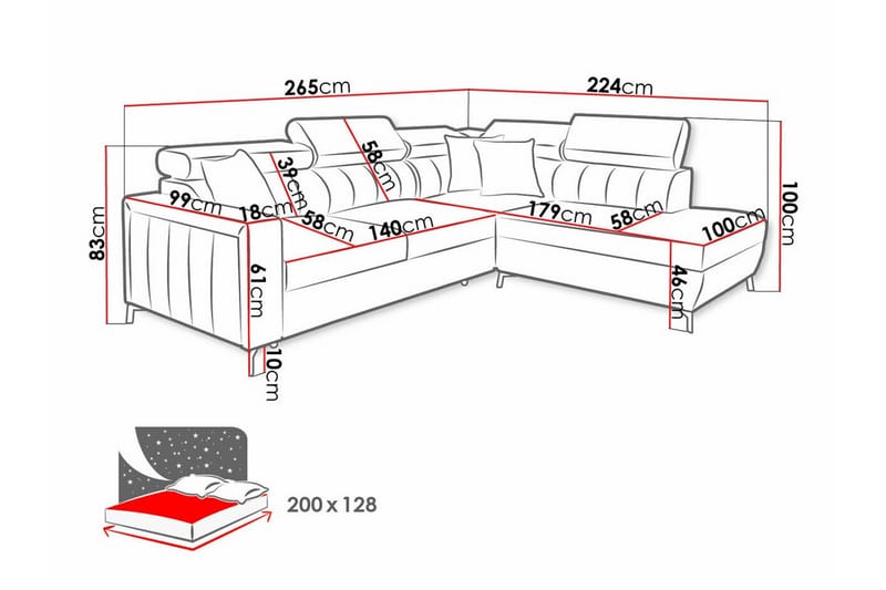 3-seters Hjørnesovesofa Galbally - Lysegrå - Møbler - Sofaer - Sovesofaer - Hjørnesovesofa