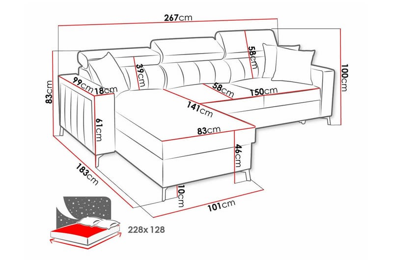 3-seters Hjørnesovesofa Galbally - Lysegrå/Mørkegrå - Møbler - Sofaer - Sovesofaer - Hjørnesovesofa