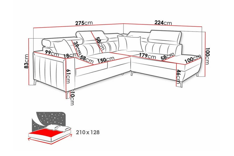 3-seters Hjørnesovesofa Galbally - Lyserosa - Møbler - Sofaer - Sovesofaer - Hjørnesovesofa