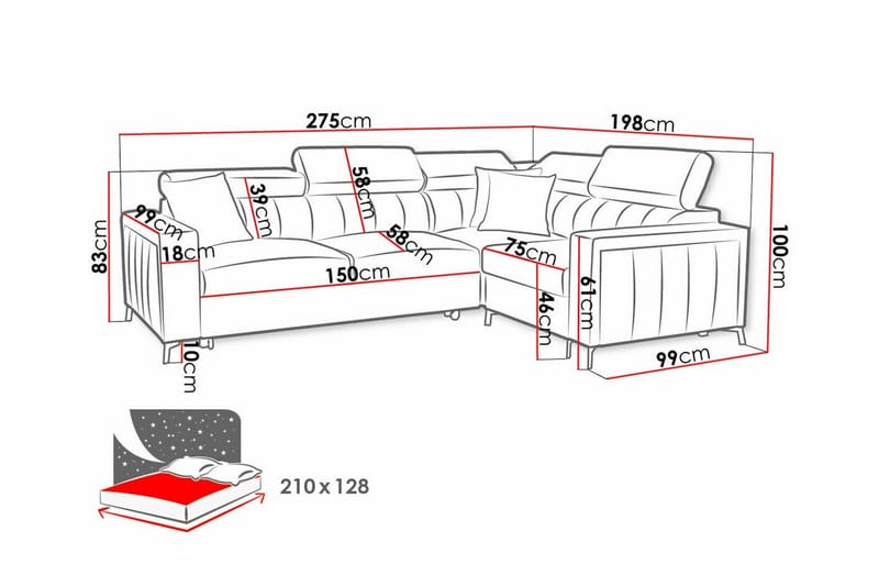 3-seters Hjørnesovesofa Galbally - Mørkeblå - Møbler - Sofaer - Sovesofaer - Hjørnesovesofa