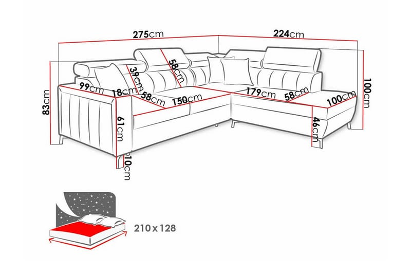 3-seters Hjørnesovesofa Galbally - Mørkeblå - Møbler - Sofaer - Sovesofaer - Hjørnesovesofa