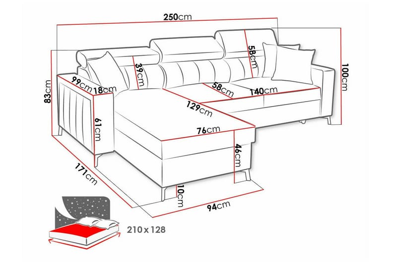 3-seters Hjørnesovesofa Galbally - Mørkebrun - Møbler - Sofaer - Sovesofaer - Hjørnesovesofa