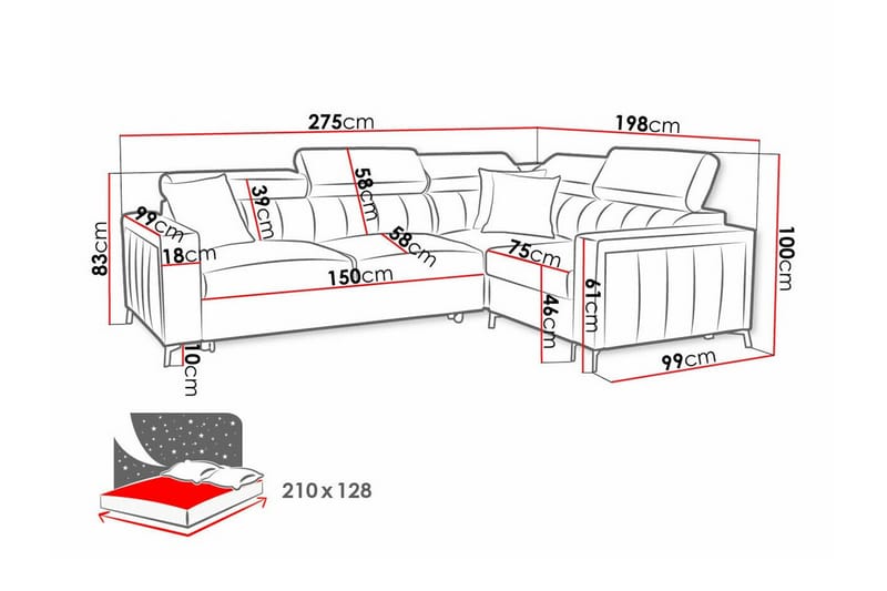 3-seters Hjørnesovesofa Galbally - Mørkebrun - Møbler - Sofaer - Sovesofaer - Hjørnesovesofa