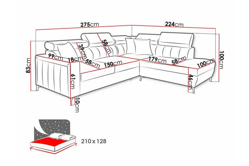 3-seters Hjørnesovesofa Galbally - Mørkebrun - Møbler - Sofaer - Sovesofaer - Hjørnesovesofa