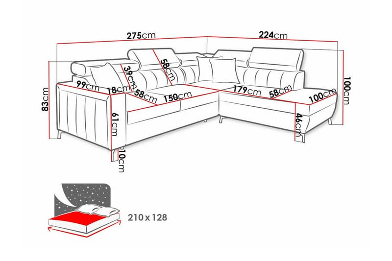 3-seters Hjørnesovesofa Galbally - Rosa - Møbler - Sofaer - Sovesofaer - Hjørnesovesofa