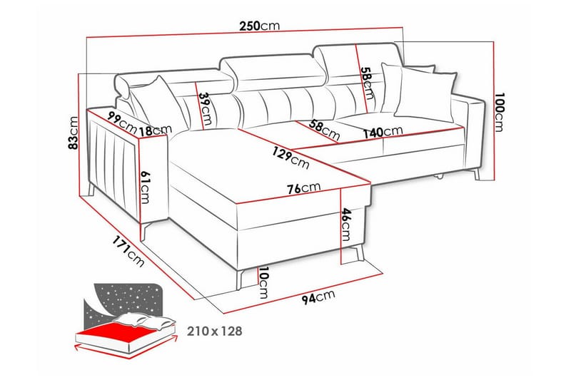 3-seters Hjørnesovesofa Galbally - Rosa/Brun - Møbler - Sofaer - Sovesofaer - Hjørnesovesofa