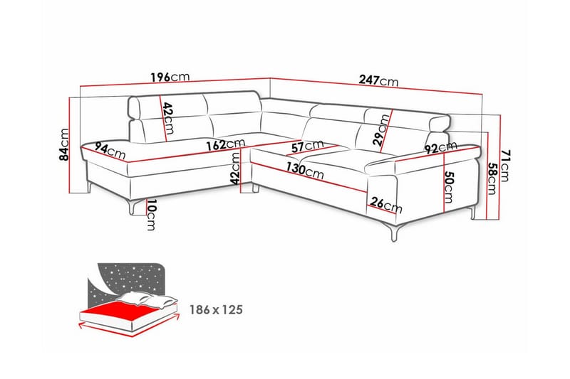 3-seters Hjørnesovesofa Graystone - Blå - Møbler - Sofaer - Sovesofaer - Hjørnesovesofa