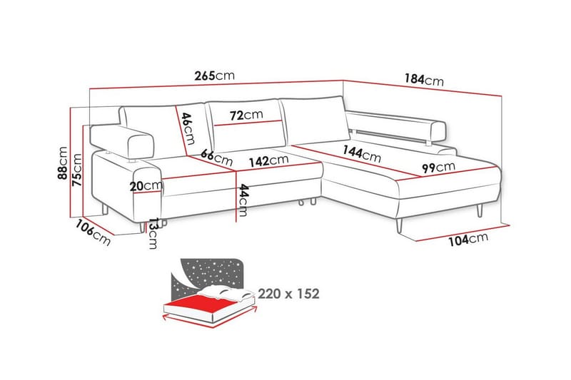 3-seters Hjørnesovesofa Graystone - Grå - Møbler - Sofaer - Sovesofaer - Hjørnesovesofa