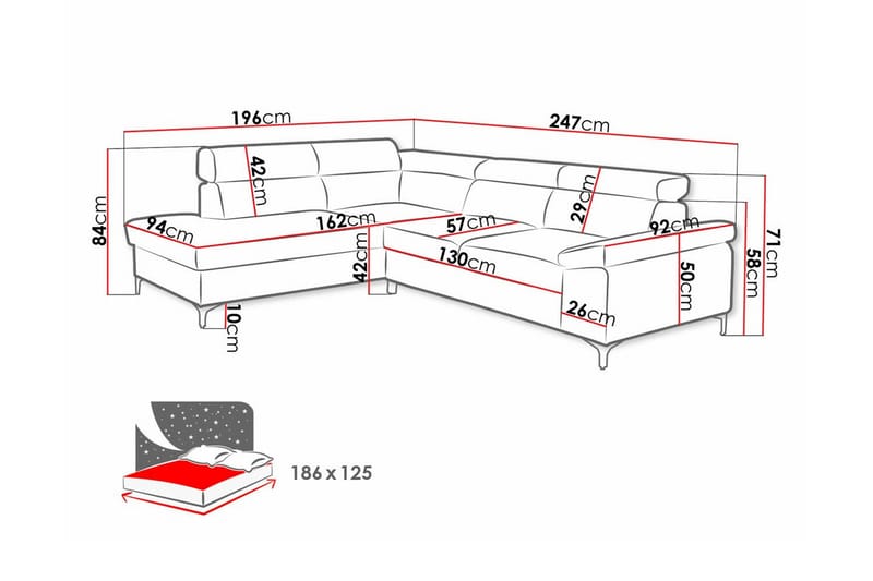 3-seters Hjørnesovesofa Graystone - Lysegrå - Møbler - Sofaer - Sovesofaer - Hjørnesovesofa