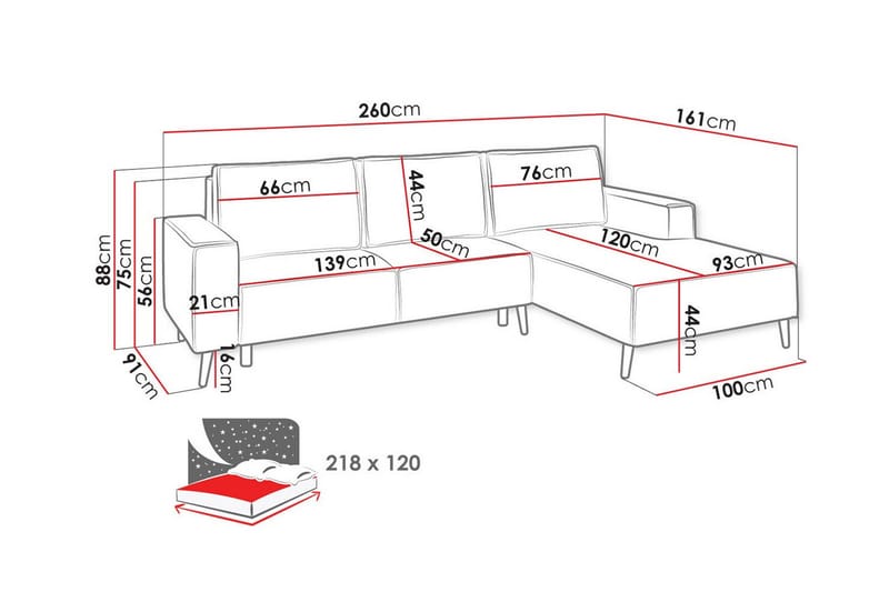 3-seters Hjørnesovesofa Graystone - Lysegrå - Møbler - Sofaer - Sovesofaer - Hjørnesovesofa