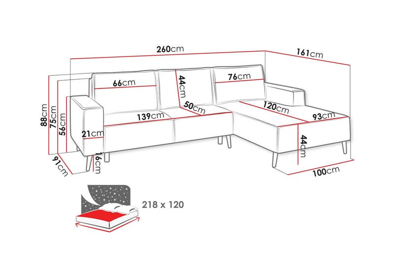 3-seters Hjørnesovesofa Graystone - Mørk Oransje - Møbler - Sofaer - Sovesofaer - Hjørnesovesofa