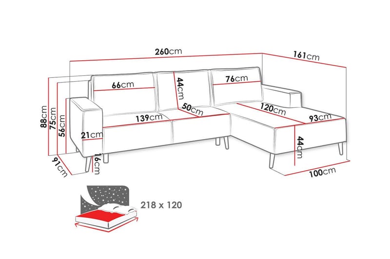 3-seters Hjørnesovesofa Graystone - Mørk Oransje - Møbler - Sofaer - Sovesofaer - Hjørnesovesofa