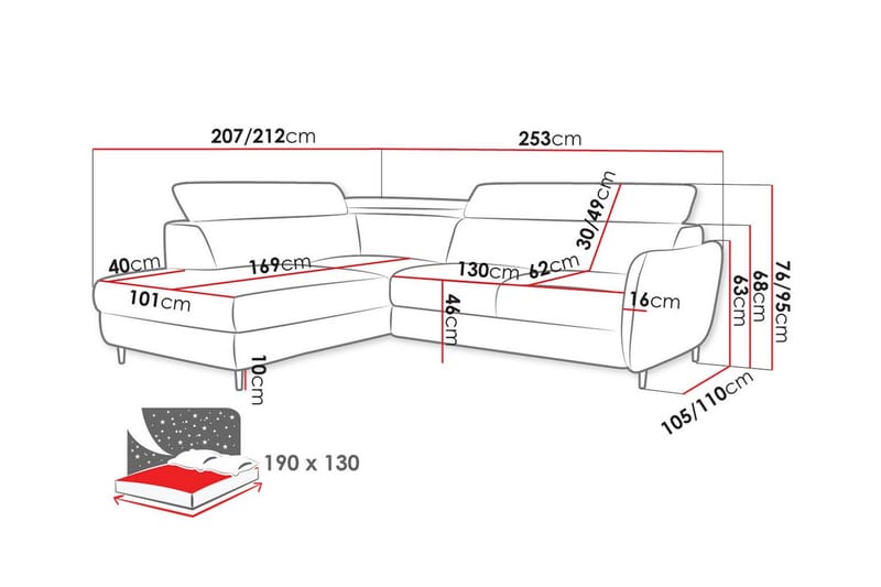 3-seters Hjørnesovesofa Graystone - Mørkeblå - Møbler - Sofaer - Sovesofaer - Hjørnesovesofa