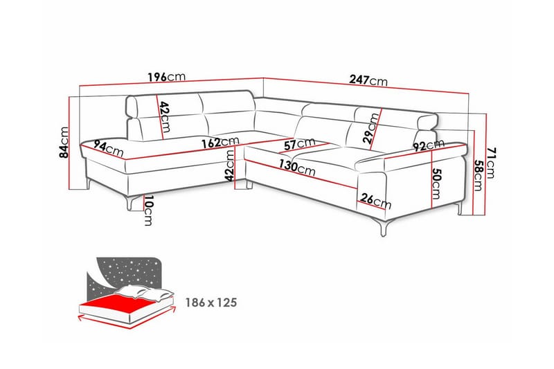 3-seters Hjørnesovesofa Graystone - Mørkegrå - Møbler - Sofaer - Sovesofaer - Hjørnesovesofa