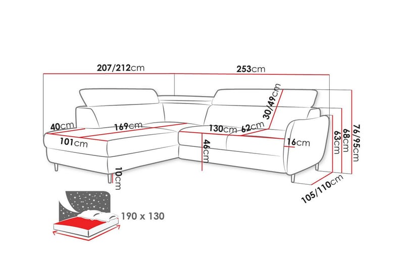 3-seters Hjørnesovesofa Graystone - Mørkegrå - Møbler - Sofaer - Sovesofaer - Hjørnesovesofa