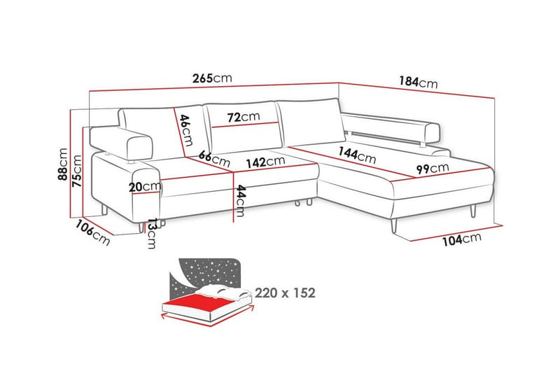 3-seters Hjørnesovesofa Graystone - Mørkegrå - Møbler - Sofaer - Sovesofaer - Hjørnesovesofa